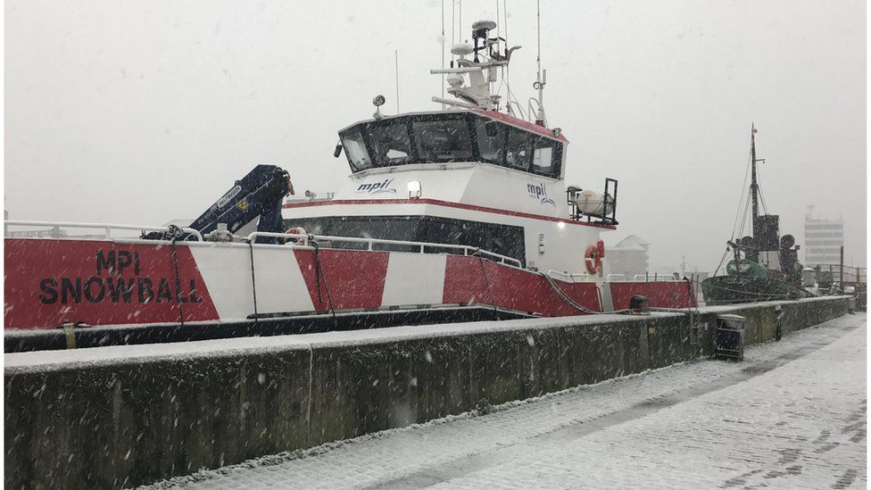 Boat called 'Snowball' in the snow