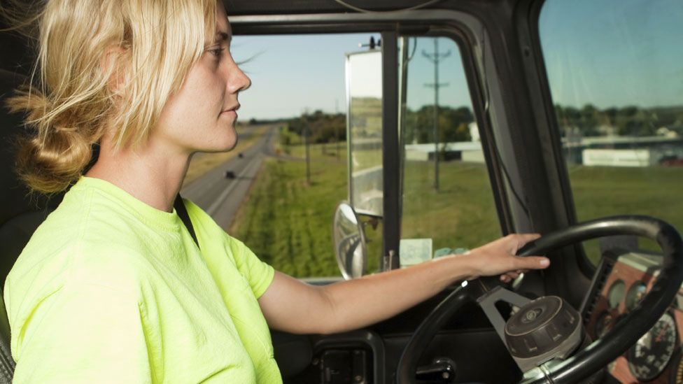 Woman driving lorry