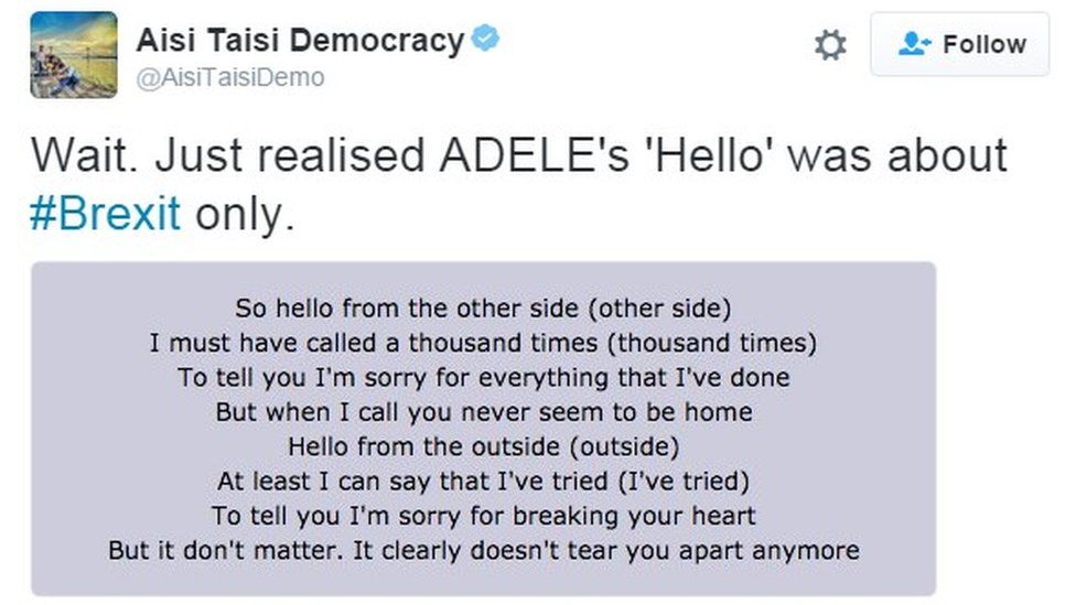 "I just realised Adele's Hello was about Brexit"