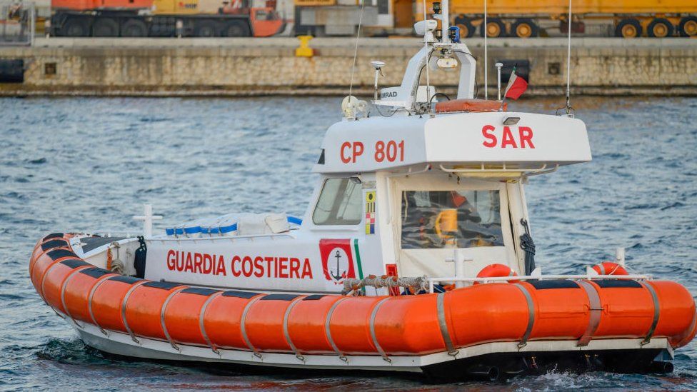 A patrol boat of the Italian Coast Guard seen in the port of Reggio Calabria