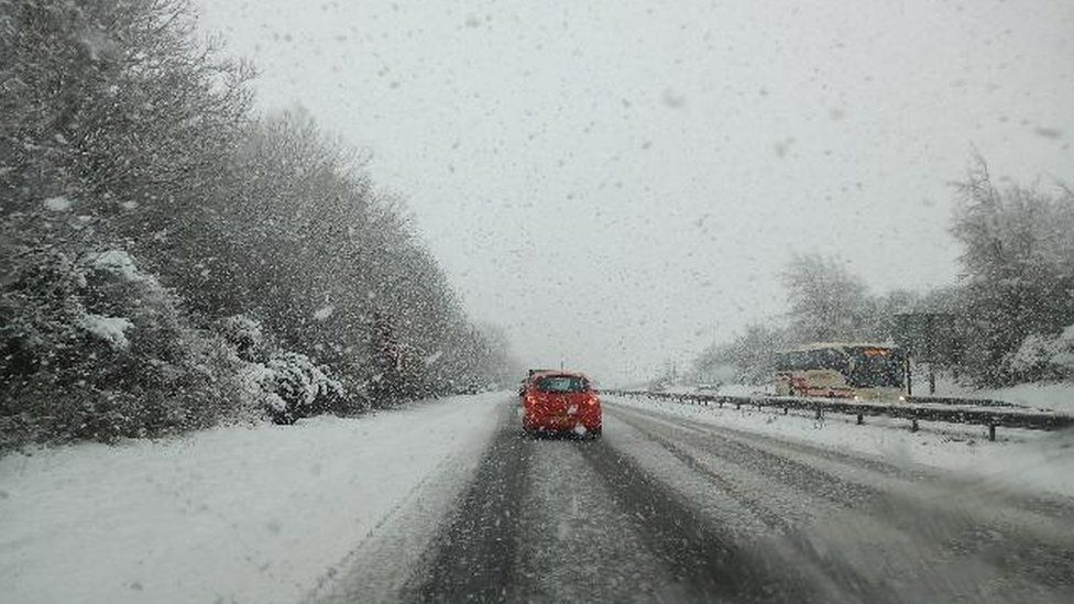 Snowy A55 at St Asaph, Denbighshire