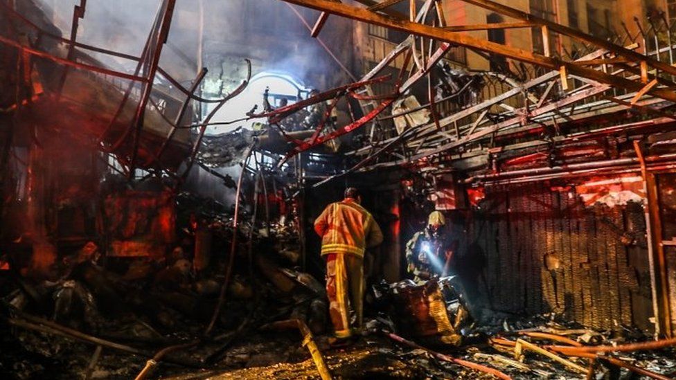 Firefighters work on the scene of the blast in Tehran, Iran. Photo: 30 June 2020