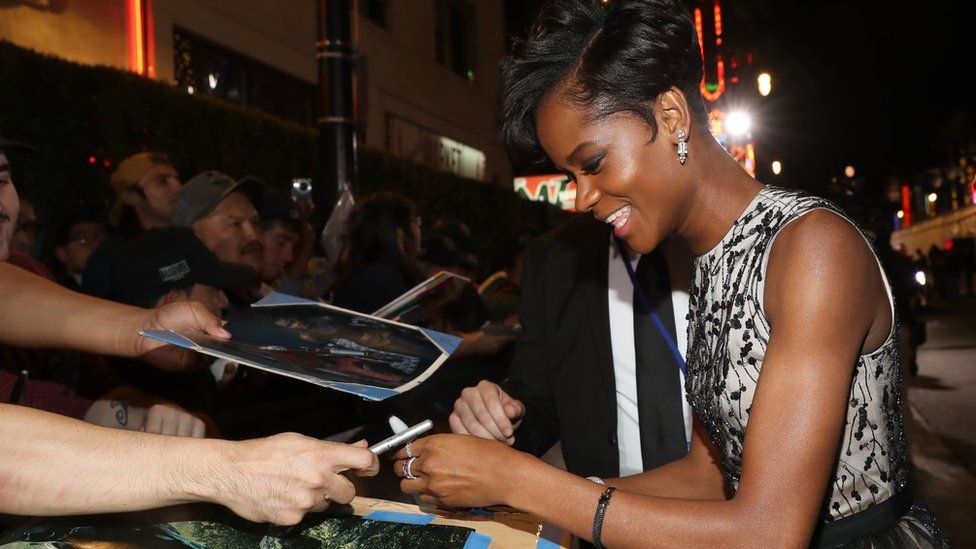 Letitia Wright at the Los Angeles premiere of Black Panther in January 2018