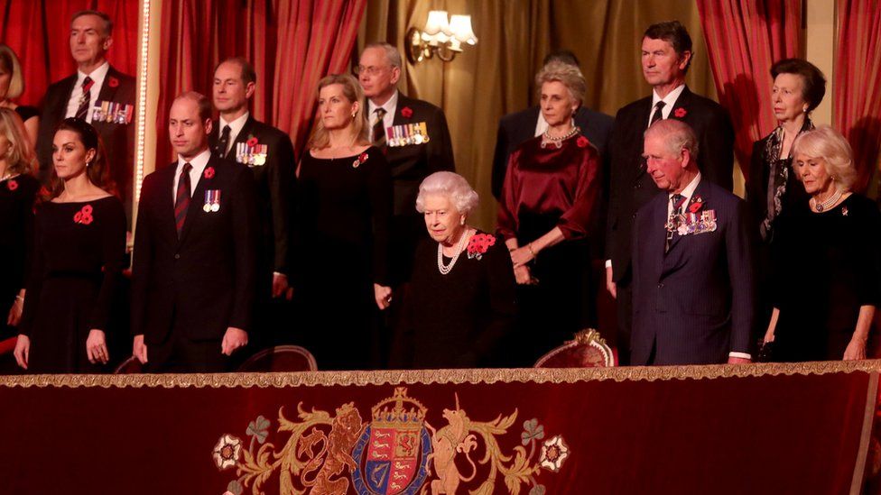 Those in the royal box included (L-R) the Duchess of Cambridge, the Duke of Cambridge, Prince Edward, the Countess of Wessex, the Queen, the Duchess of Gloucester, Vice Admiral Sir Tim Laurence, Prince Charles, Princess Anne and the Duchess of Cornwall