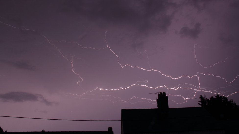 Lightning in the sky above Wrexham