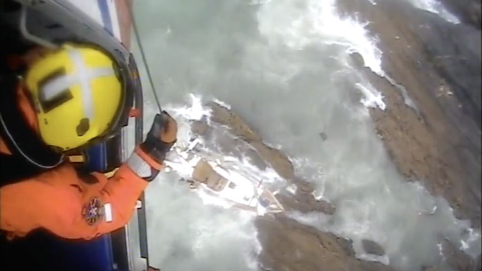 Abi Wild, winch paramedic for the Newquay helicopter crew, rescued them just moments before the boat sank.