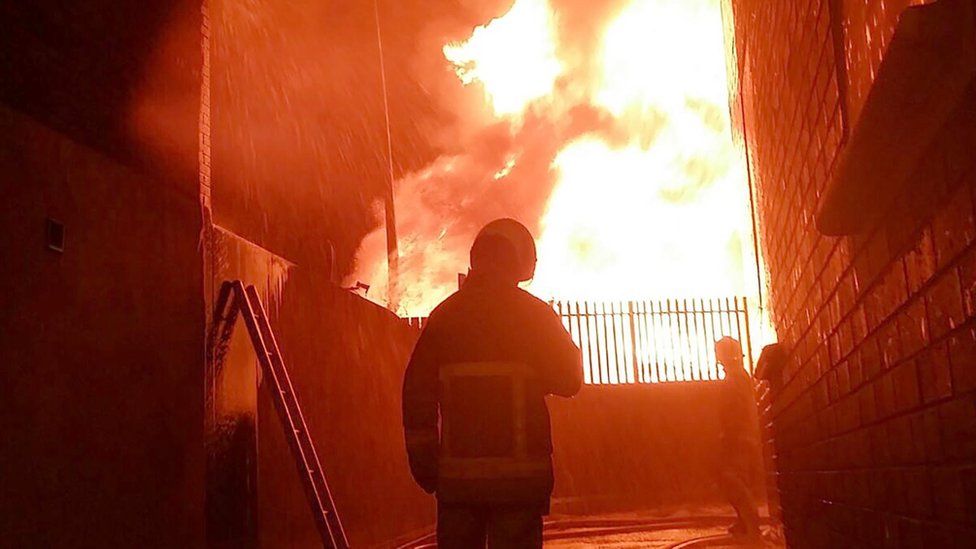 Firefighter at Belfast bonfire
