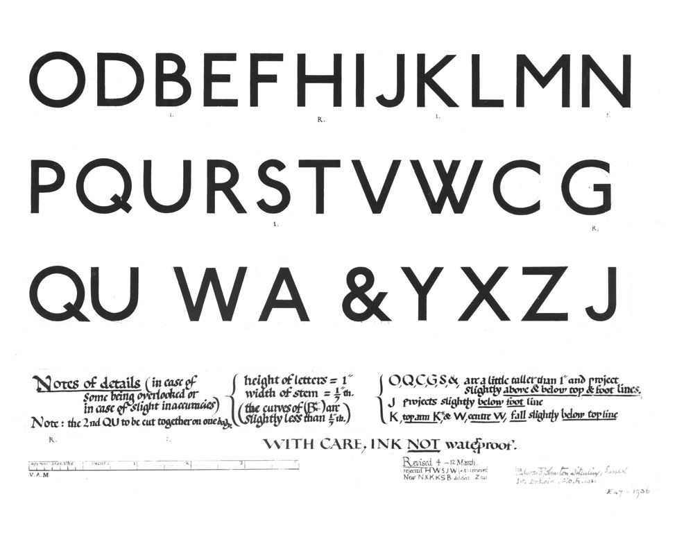 Johnston's design for a new typeface