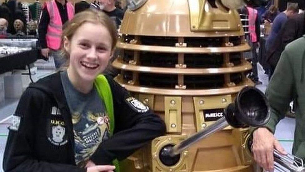 Lily Connors with a life size Dalek
