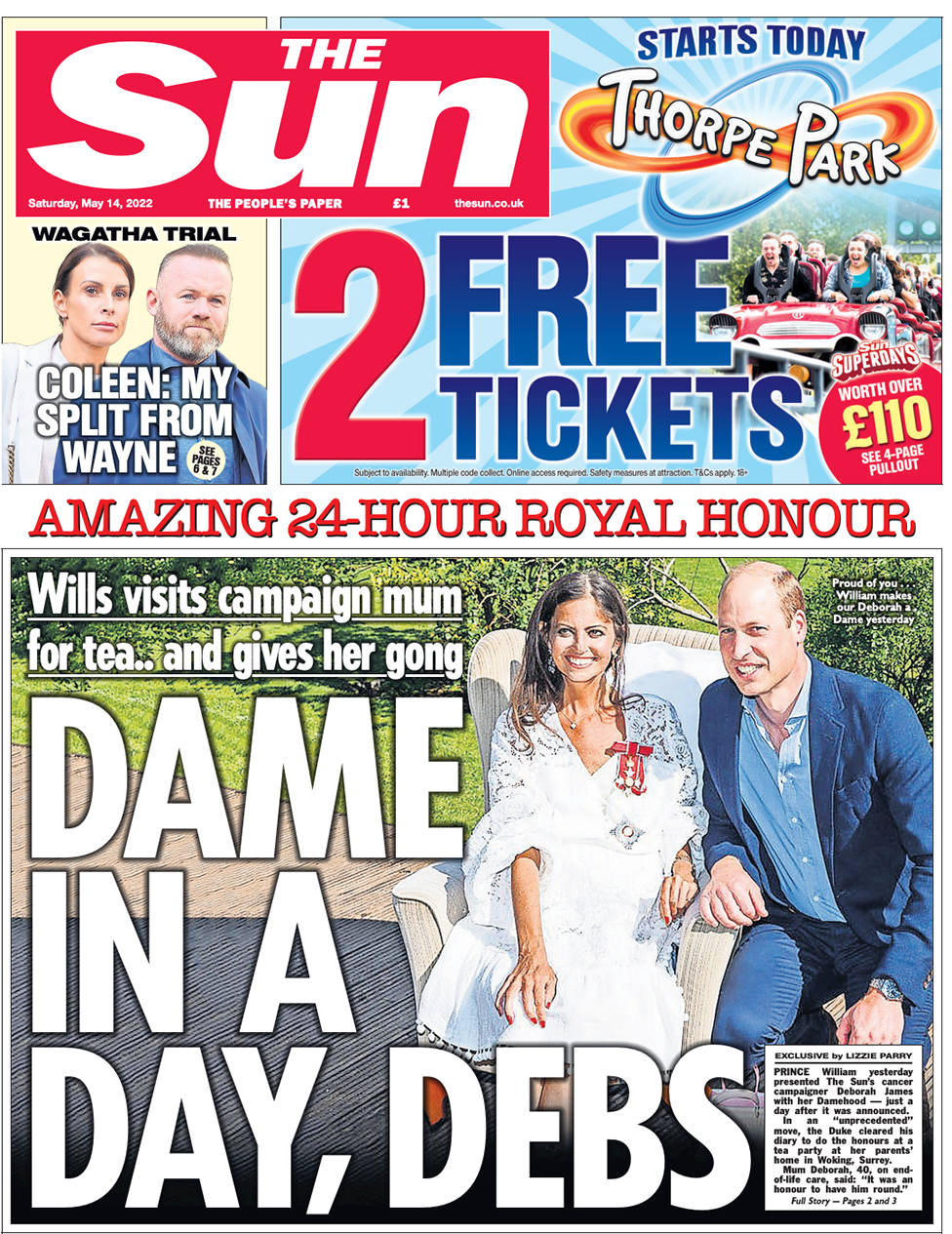 Newspaper headlines: 'Dame in a day' and 'Coleen's split' - 
