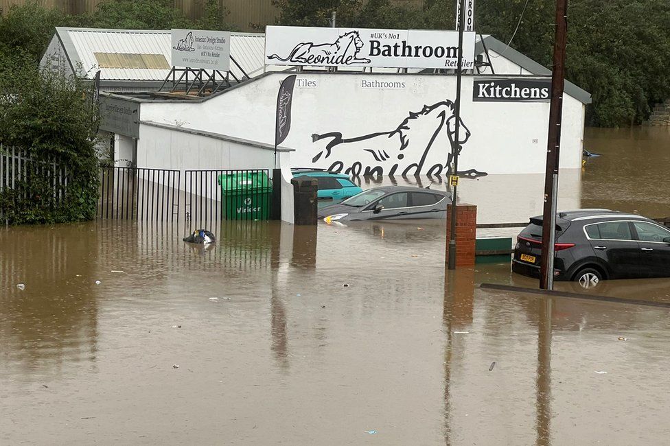 The exterior of Leonide Interiors after the flooding