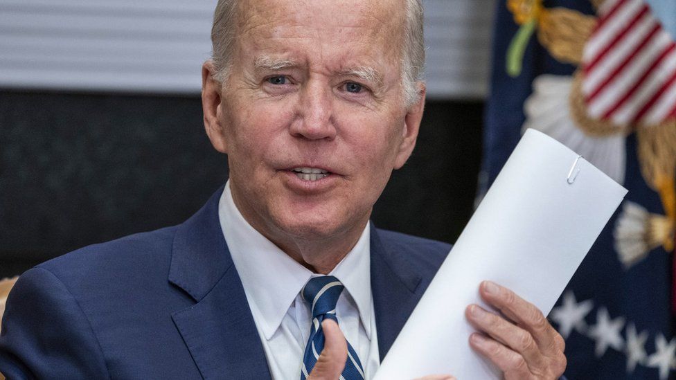 US President Joe Biden delivers remarks during a meeting with governors, labor leaders, and private companies launching the Federal-State Offshore Wind Implementation Partnership in the Roosevelt Room of the White House in Washington, DC