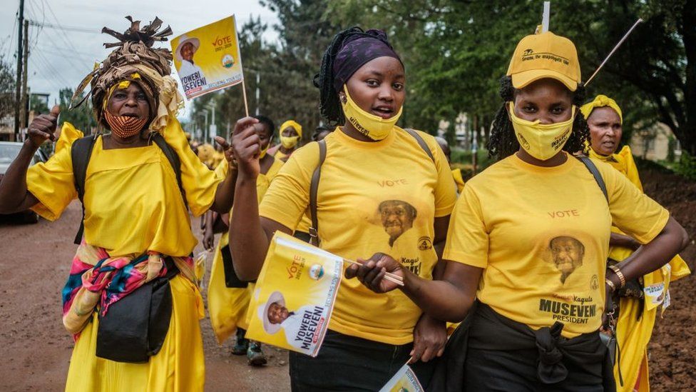 Museveni supporters at a rally, December 2020