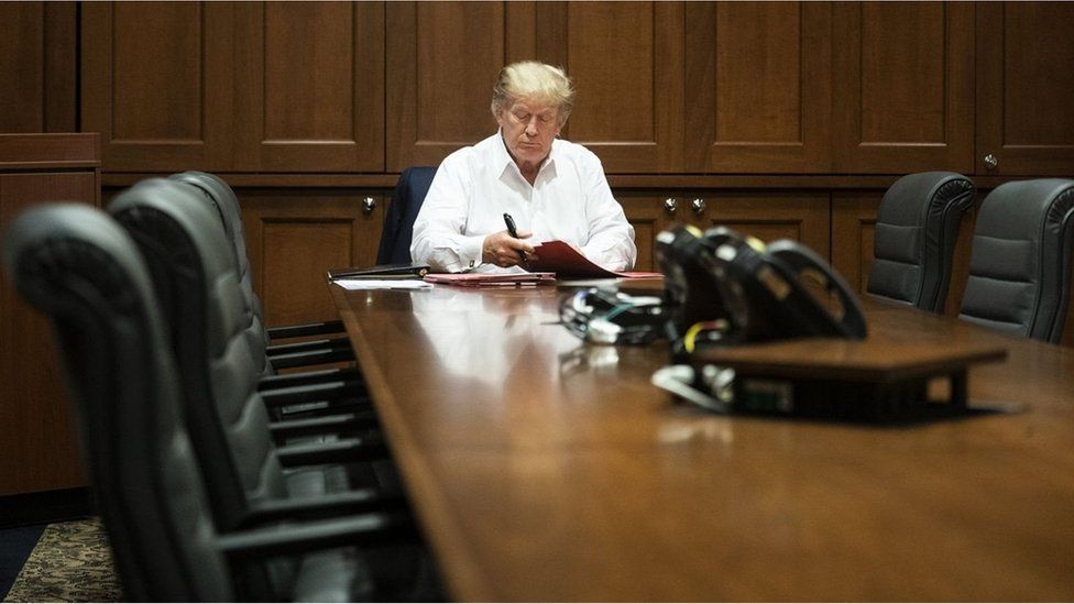 President Donald Trump. Seen in a photo, allegedly dated Saturday 03 October 2020, from the White House