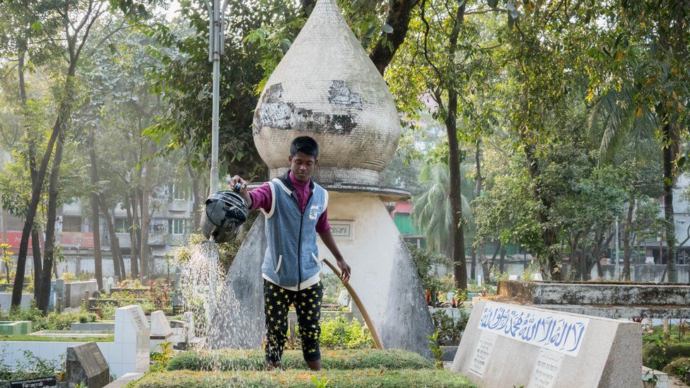 Watering at Azimpur cemetery
