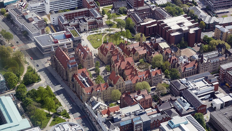 An aerial view of the Manchester University campus