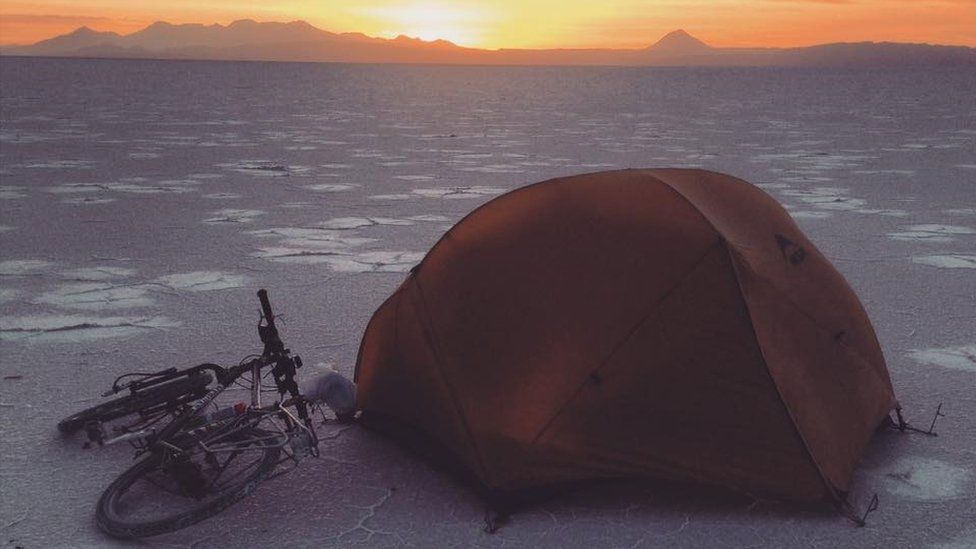 tent and bike in Bolivia