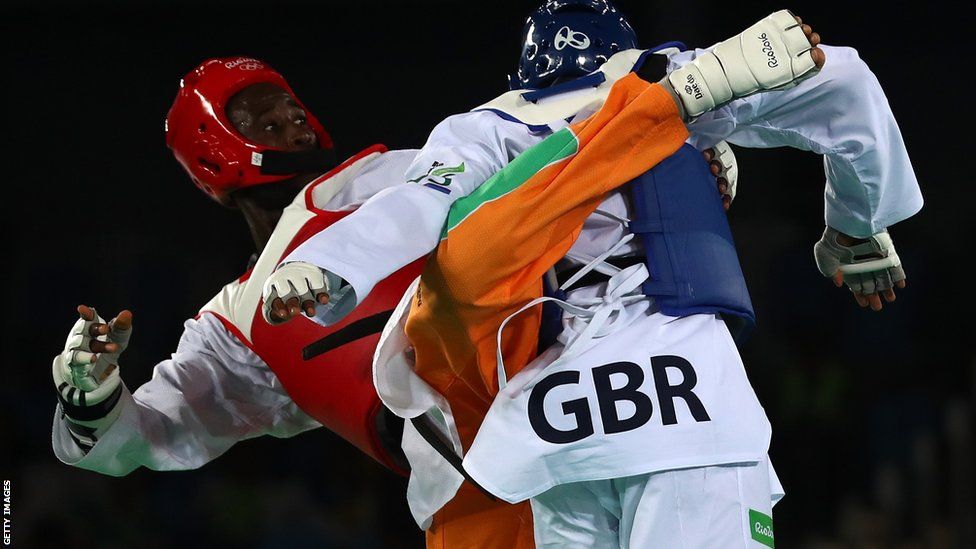 Cheick Cisse in action at the 2016 Rio Olympic Games against Great Britain's Lutalo Muhammad