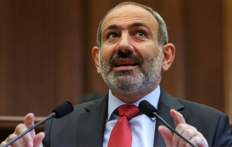 Armenian acting Prime Minister Nikol Pashinyan speaks during a parliament session in Yerevan, Armenia