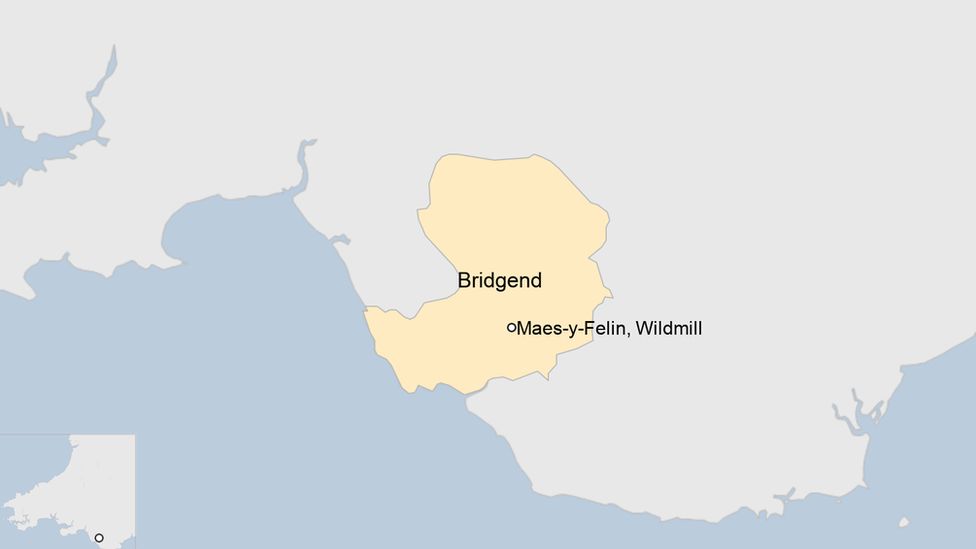 Map of Bridgend with Mae-y-felin location