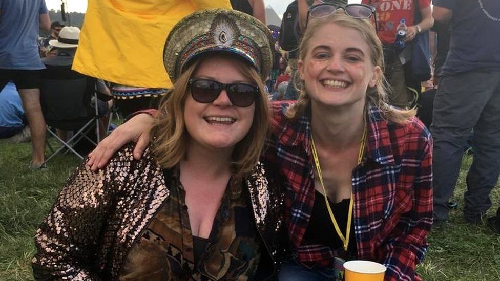 Sarah Hogg (left) has been to Glastonbury six times before