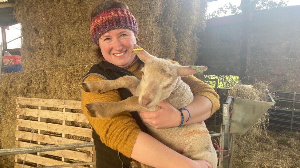 Kate Esler with one of her sheep in Kingston Seymour