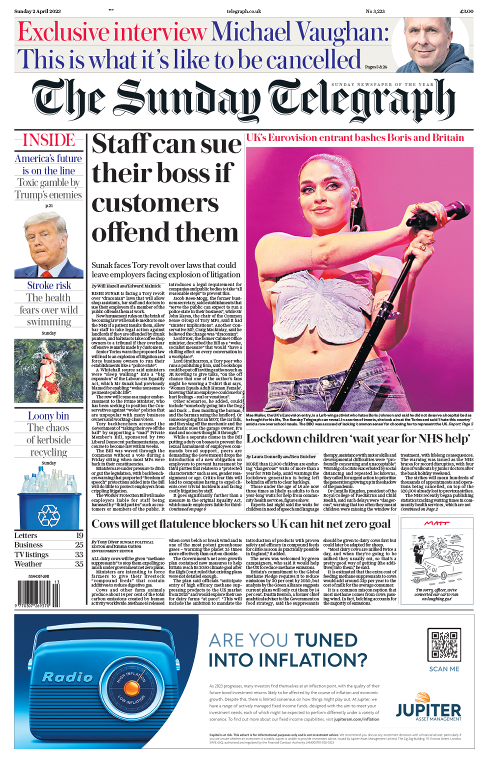 Front page of the Sunday Telegraph for 2 April