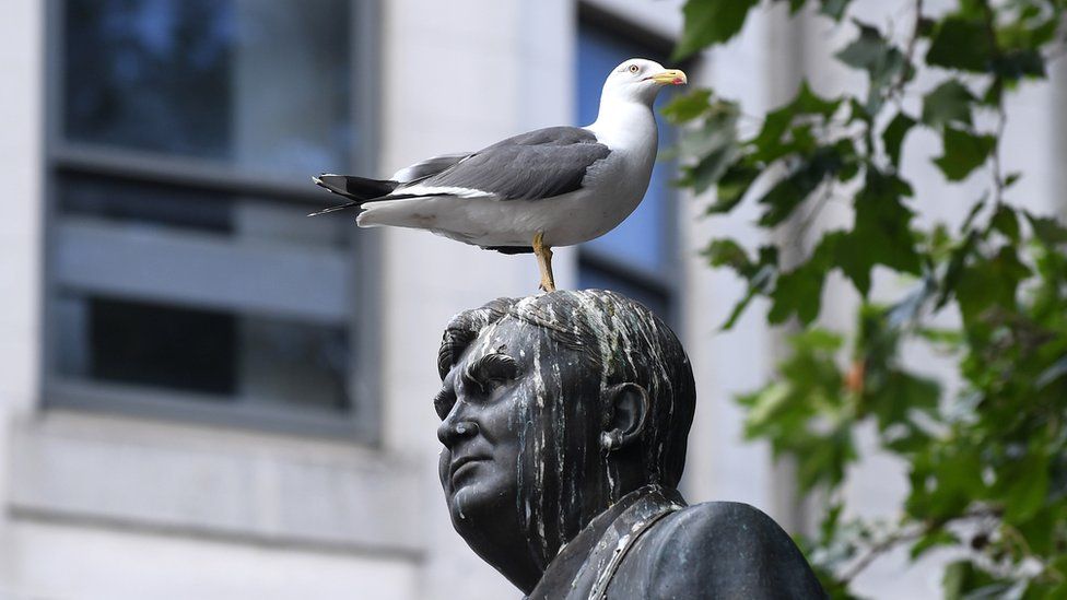 Cardiff Aneurin Bevan statue gets spikes to stop birds poo BBC News