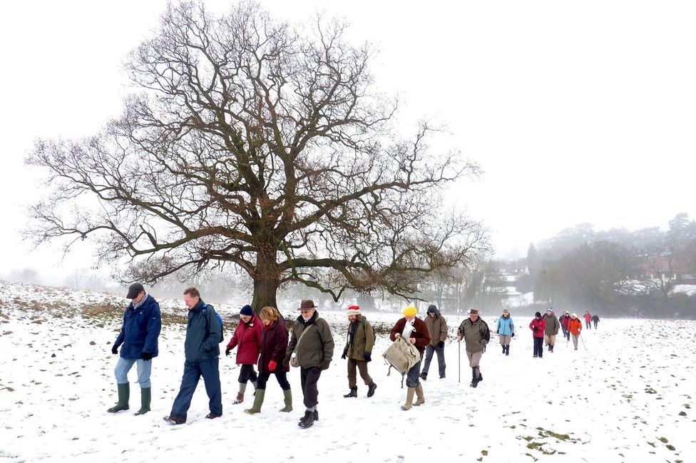 People walking in snow