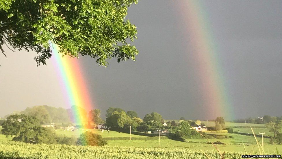 Double rainbow in a field