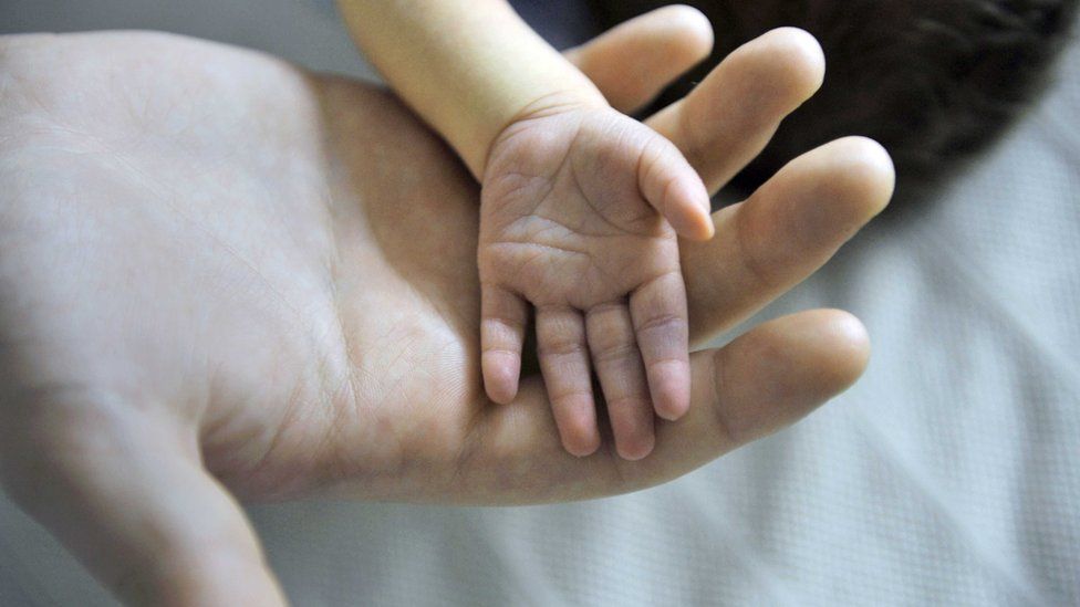 Child's hand in parent's hand