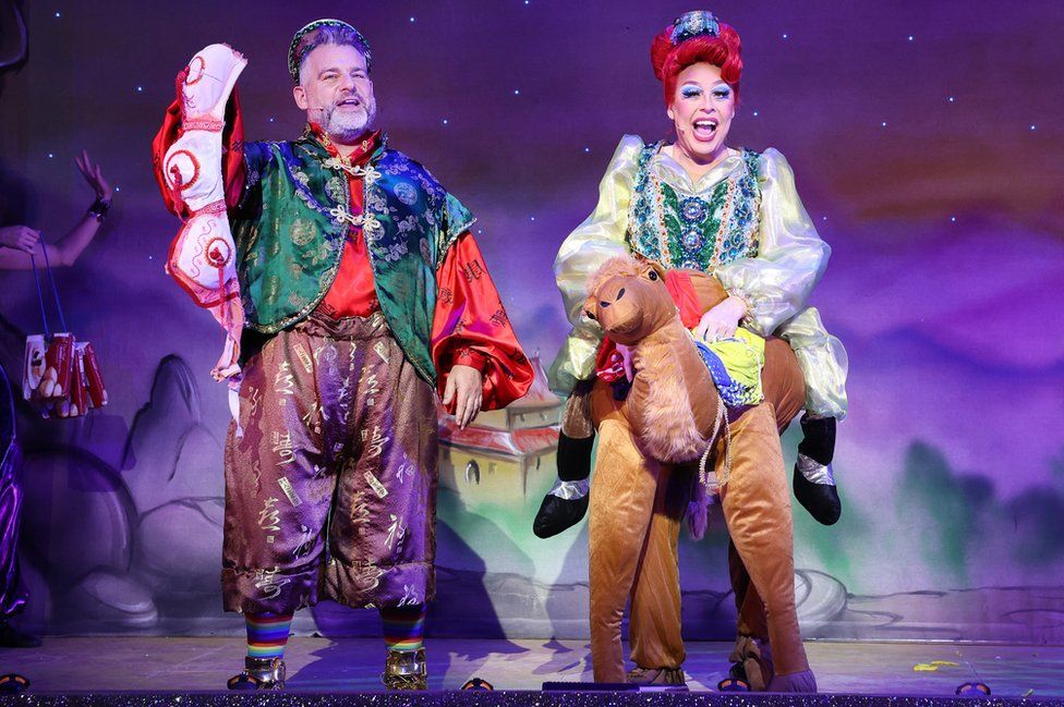 Andy Collins and La Voix in Aladdin at the Waterside Theatre, Aylesbury