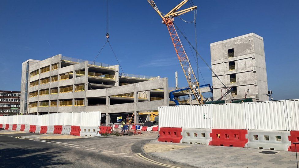 Construction work under way on the new multi-storey car park and bus station in Crewe