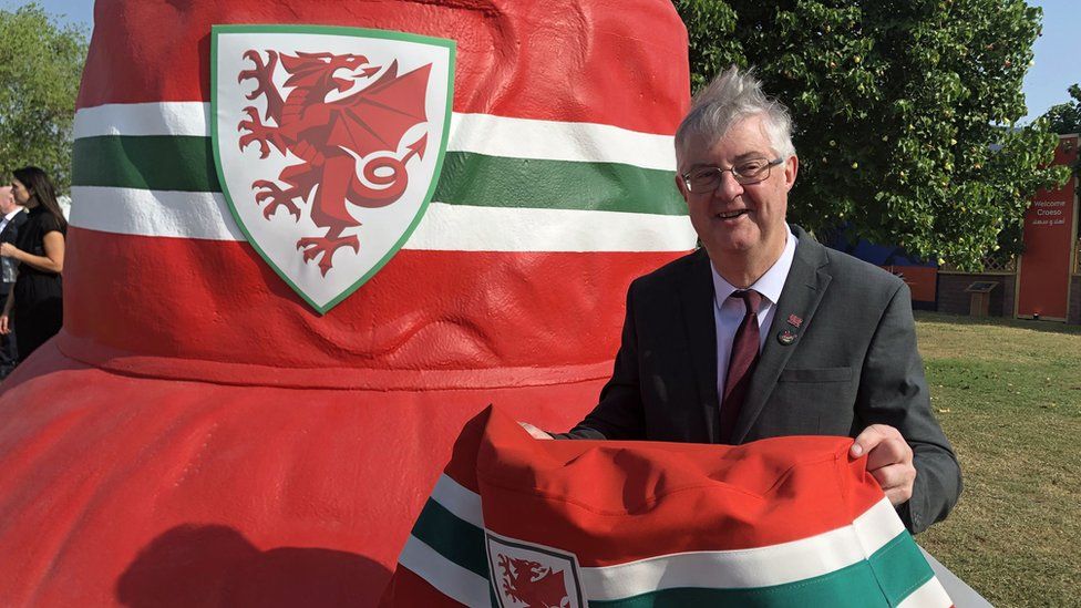 Mark Drakeford at the 2022 World Cup in Qatar after Wales qualified for the first time since 1958