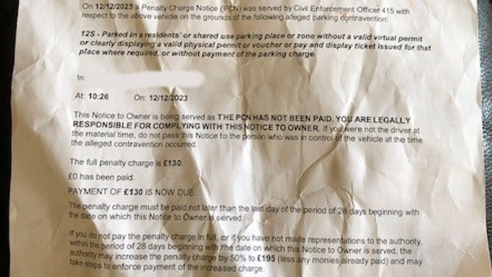 Close-up image of a letter saying "the PCN has not been paid" and "£130 is now due" in capitals