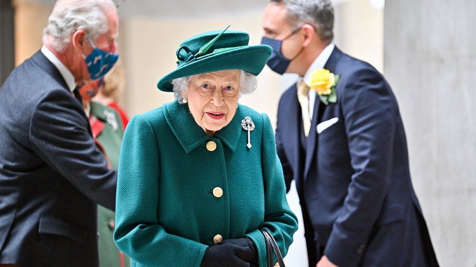 Queen Elizabeth II and Prince Charles, Prince of Wales, known as the Duke and Duchess of Rothesay when in Scotland arrive for the opening of the sixth session of the Scottish Parliament on October 02, 2021