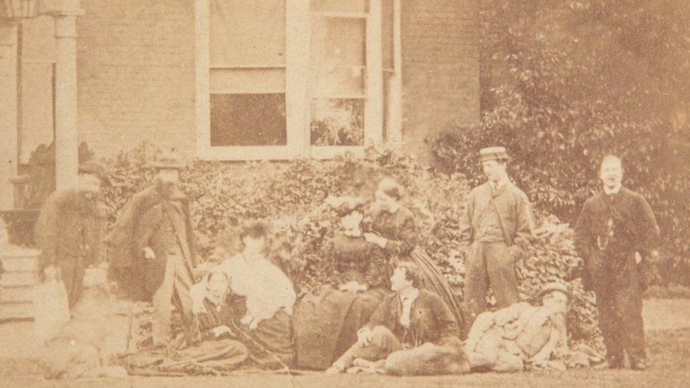Photograph of Charles Dickens, friends (including Wilkie Collins) and his family at Gad's Hill