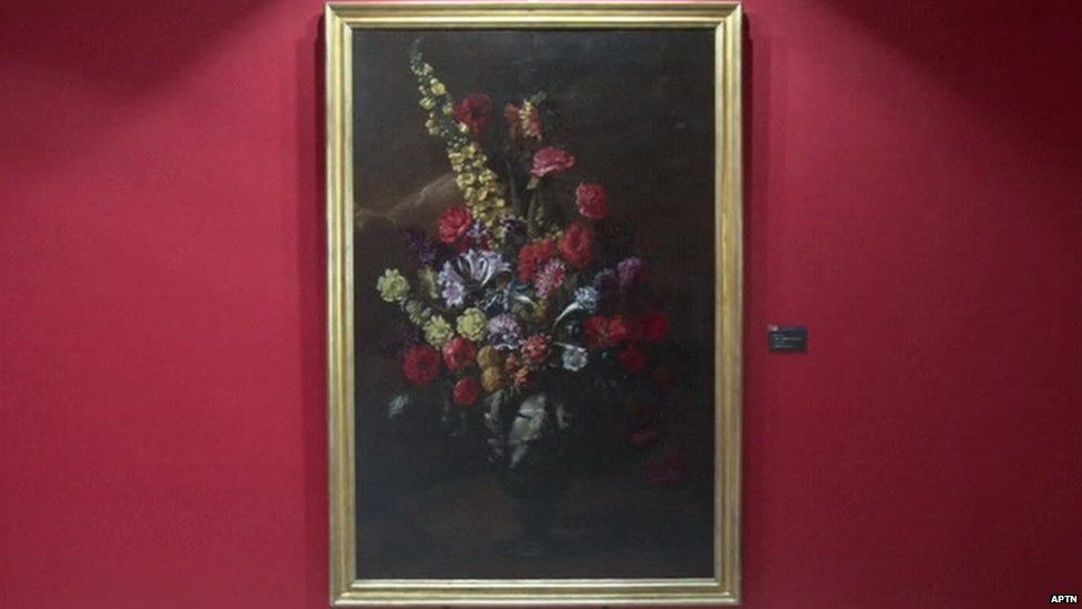 Still of APTN footage of Paolo Porpora's restored painting Flowers