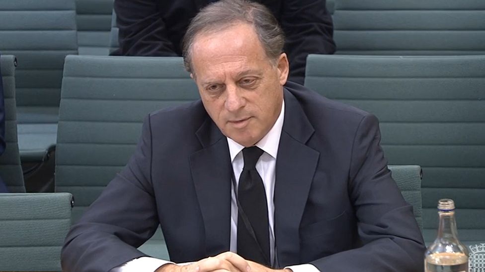 Screen grab taken from Parliament TV of BBC chairman Richard Sharp appearing before the DCMS committee on Tuesday