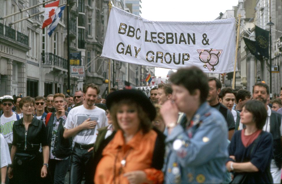 People attend the Pride march in 1993