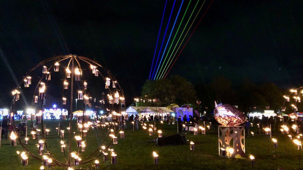 laser show in fire garden