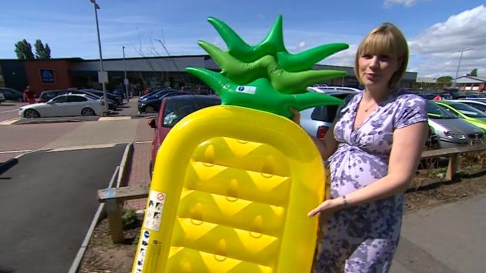 Look North's Gemma Dawson pictured with a giant inflatable pineapple