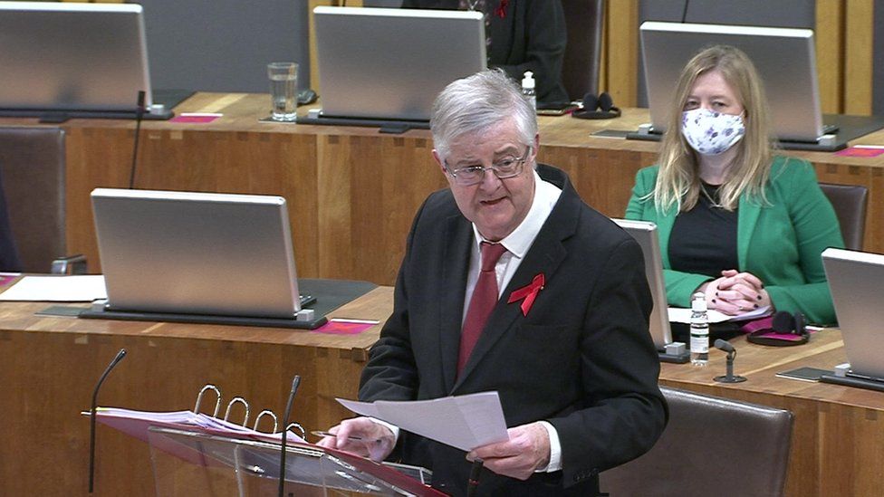 Mark Drakeford answering First Minister's Questions on Tuesday