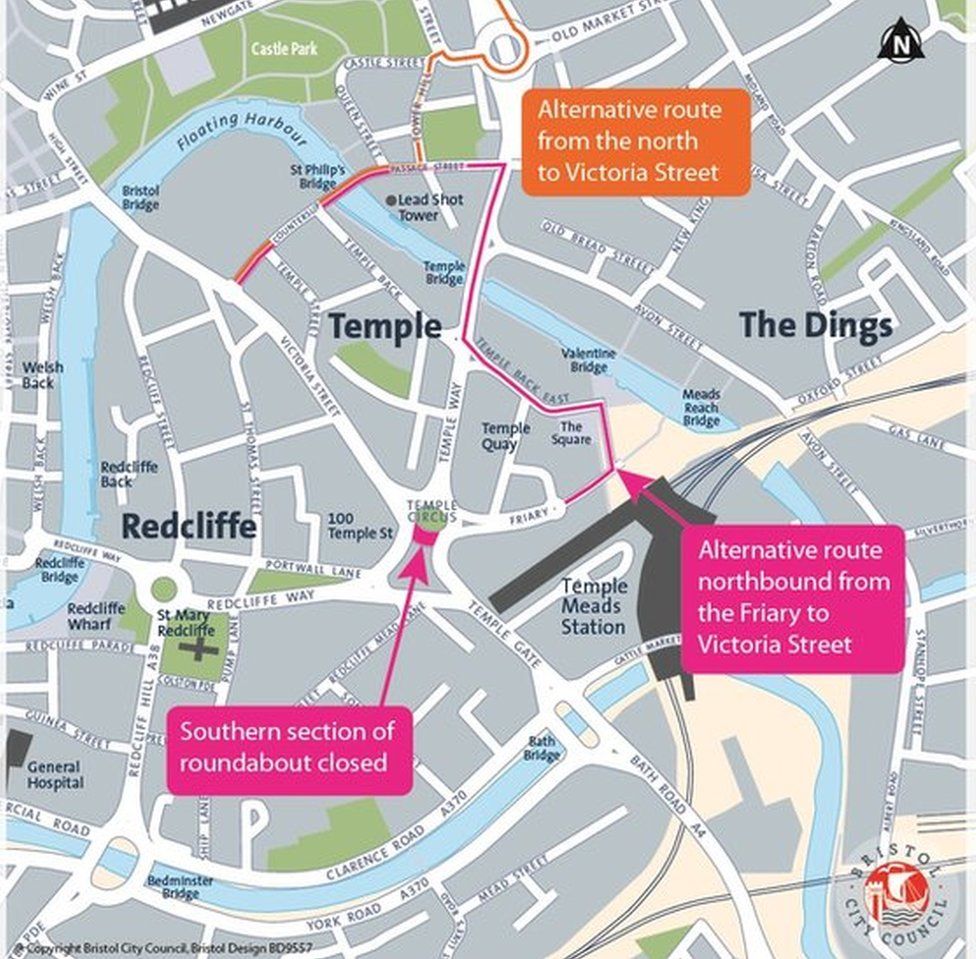 Map showing initial work at Temple Circus roundabout