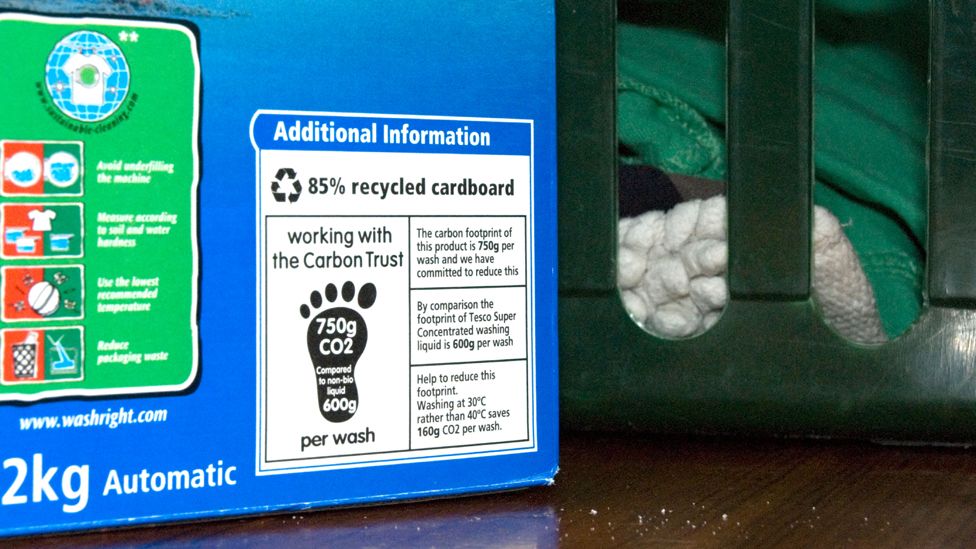 Carbon labelling showing footprint symbol