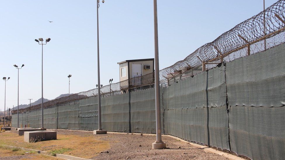 A guard tower is seen outside the fencing of Camp 5 at the US military"s prison in Guantanamo Bay, Cuba.