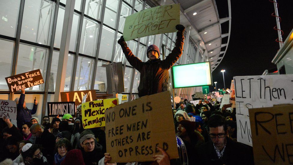 Protests at John F Kennedy Airport, New York City (28 Jan)