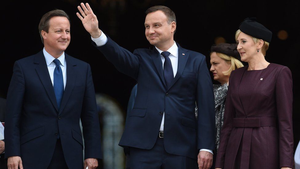 David Cameron with Andrzej Duda, the Polish president and his wife Agata Kornhauser-Duda