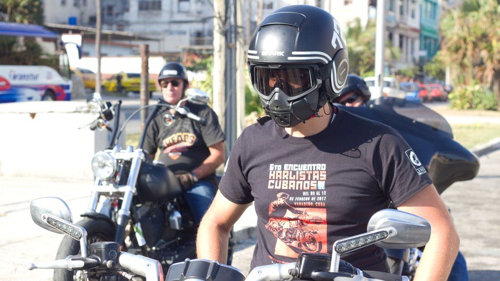 Motorbike riders on Ernesto Guevara's tour of Cuba