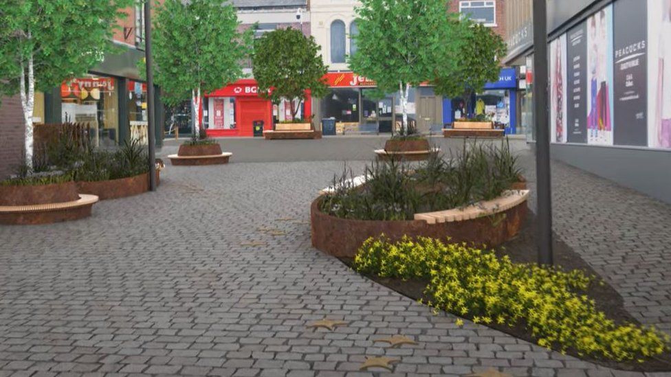 Artist impression image of what the improvements in Kettering town centre will look like